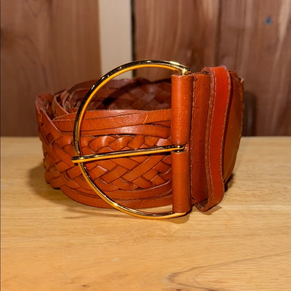 Braided Leather Belt with Gold Buckle